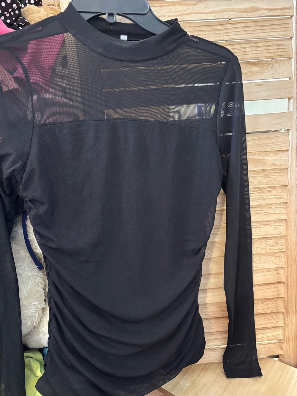 Black Sheer-Panel Long Sleeve Top Small